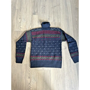 VTG 90s Polo Ralph Lauren Hand Knit Merino Wool Fair Isle Turtle Neck Sweater S